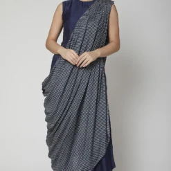 SVA Persian Blue Jumpsuit With A Printed Drape -Textalux Sales svapr10 2