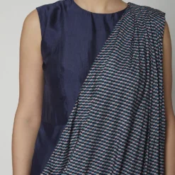 SVA Persian Blue Jumpsuit With A Printed Drape -Textalux Sales svapr10 3