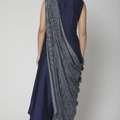 SVA Persian Blue Jumpsuit With A Printed Drape -Textalux Sales svapr10 4