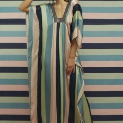 SVA Striped Kaftan Set With A Textured Neckline -Textalux Sales svapr34 2