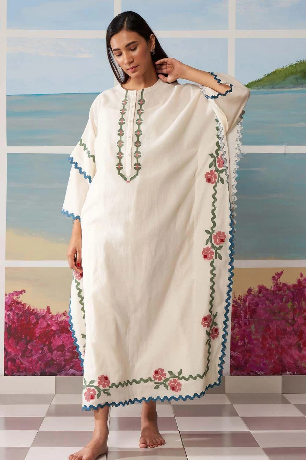Ikai Ivory Kaftan With Applique Details 3 Ikai Ivory Kaftan With Applique Details