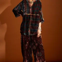 Sunira Designs Maroon Ajrak Hand-block Printed Shirt