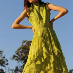 Varun Bahl Pret Lime Green Ruffle Dress -Textalux Sales vb pr2 lk21 d35 3