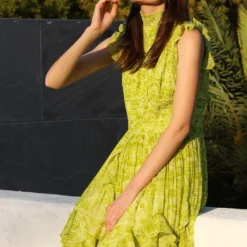 Varun Bahl Pret Lime Green Ruffle Dress -Textalux Sales vb pr2 lk21 d35 5