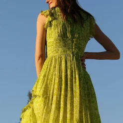 Varun Bahl Pret Lime Green Ruffle Dress -Textalux Sales vb pr2 lk21 d35 6
