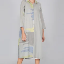 YAVI Cotton Jamdani Button Down Shirt Dress. -Textalux Sales y10aj 01 2